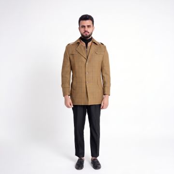 Golden Brown Windowpane Double - Tweed Jacket