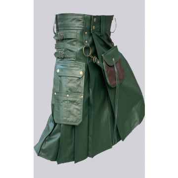 Green Leather Kilt With Sporran
