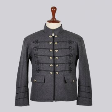 Grey Wool Napolian Style Renaissance Military Zipper Jacket For Men