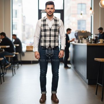 Erskine Black And White Tartan Vest