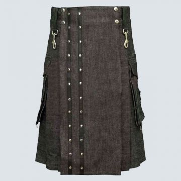 Heavy Denim Kilt With Straps