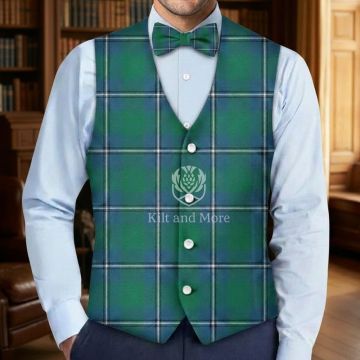4 Button Irvine Ancient Tartan Vest With Bow Tie