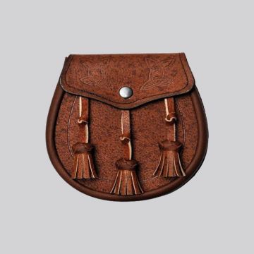 Khaki Leather Twin Swirl Celtic Embossed Sporran