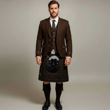 Brown Watch Tartan Kilt Outfit With Argyl Jacket
