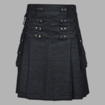 Black Denim Kilt For Women
