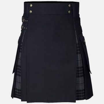 Men's 100% Cotton Jeans Hybrid Modern Box Pleated Tartan Utility Kilt