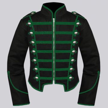 Mens Black Green Military Marching Band Drummer Jacket,Mens Gothic style military coat