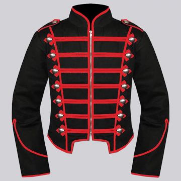 Mens Black Red Military Drummer Jacket,Mens Gothic style military coat