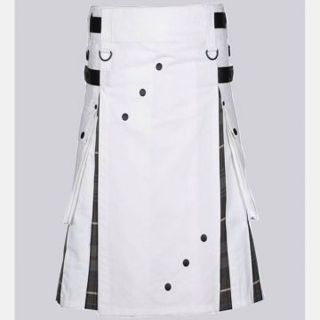 Men's White Cotton Utility Hybrid Kilt 