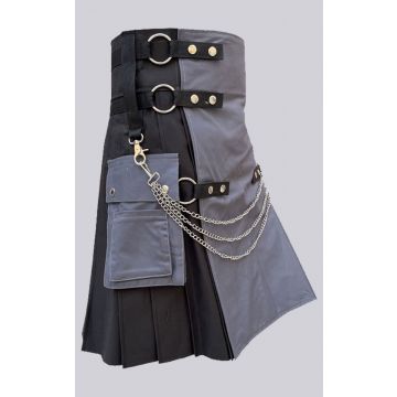 Modern Black & Gray Utility Kilt For Men