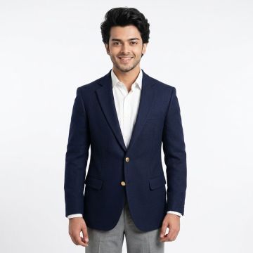 Navy Blue Plain Worsted Tweed Classic Blazer