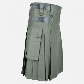 Olive Green Cotton Utility Kilt For Men
