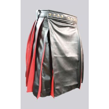 Pleated Black and Red Leather Kilt