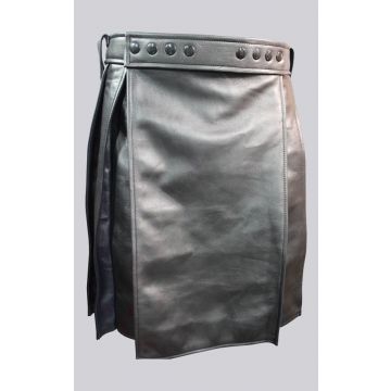 Pleated Black Leather Kilt with Navy Highlights