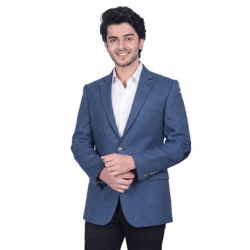 Refined Royal Blue Plain Tweed Classic Blazer Jacket
