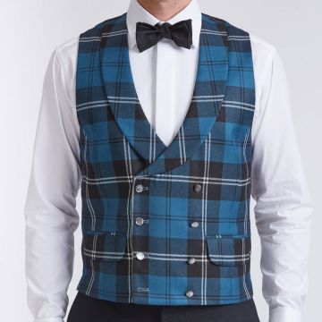  Ramsey  Blue Tartan  Double Breasted Waistcoat  with Lapel