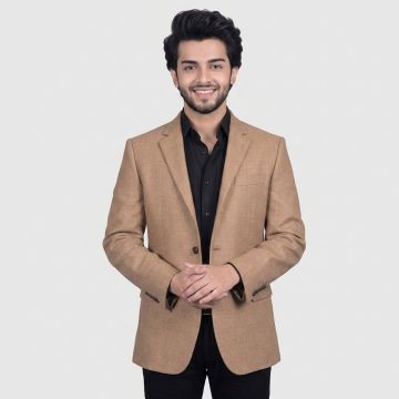 Rich Peanut Brown Plain Tweed Blazer