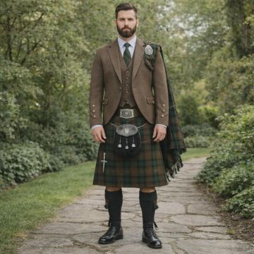 Scottish Kilt Outfit with Brown Tweed Jacket
