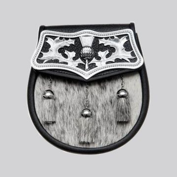 Semi Dress Black Calfskin Large Thistle Plate Sporran - Antique Finish