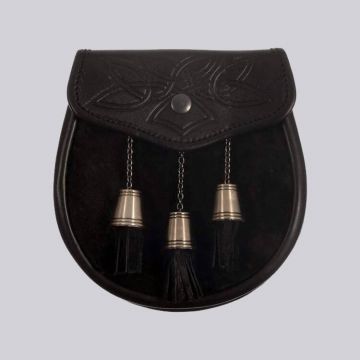 Semi Dress Sporran - Black Calfskin Celtic Swirl Emboss
