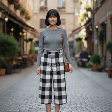 Black and White Tartan  Culottes
