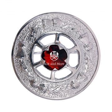 Thistle Design and Orange Stone Brooch - Chrome Finish