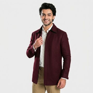 Deep Maroon Double Collar Classic Jacket