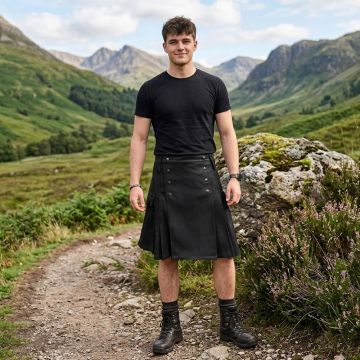 Black Utility Kilt For Men