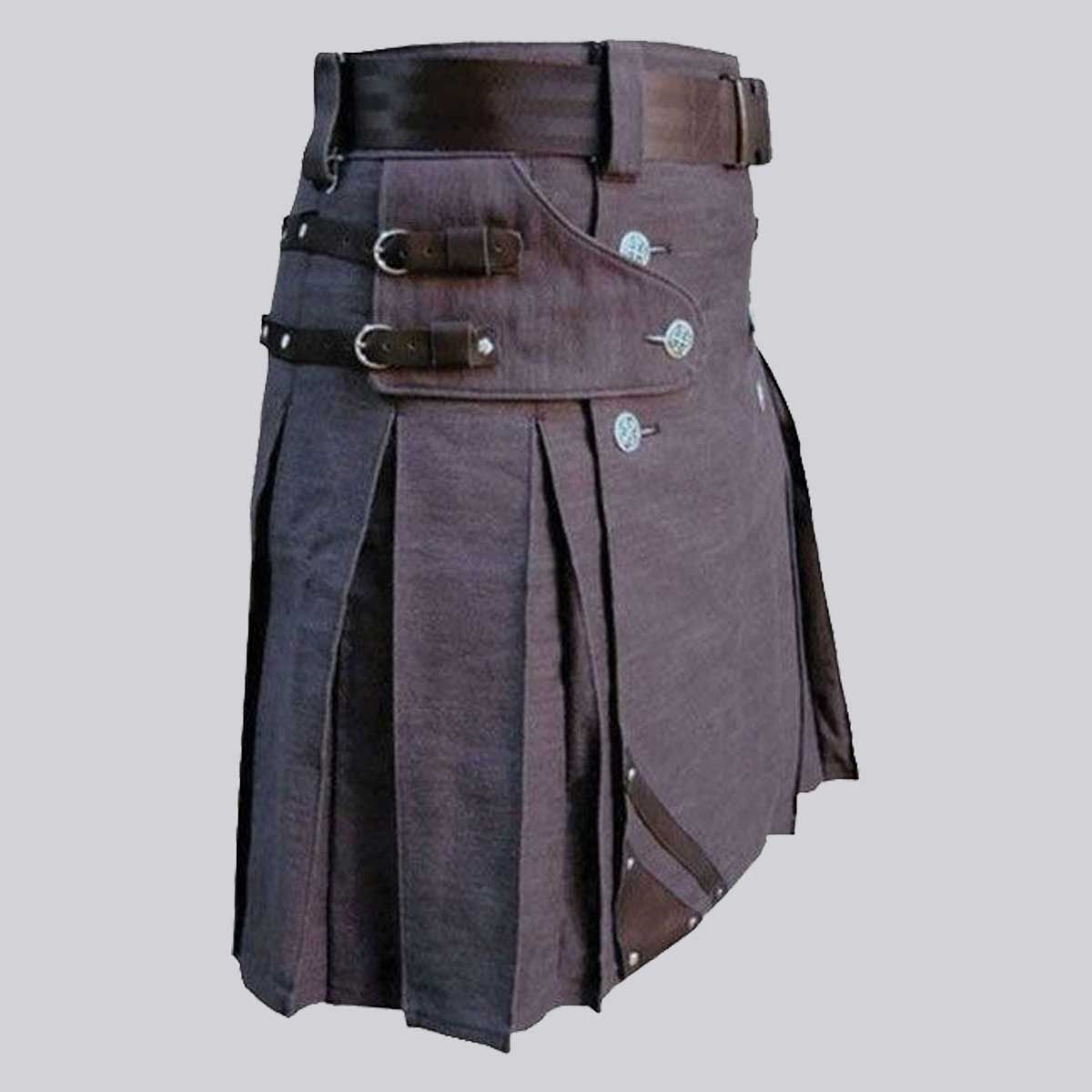 Kilt Utilitaire Homme En Coton Vert Kaki – Poches Cargo, Bretelles Réglables, Style Tactique Moderne
