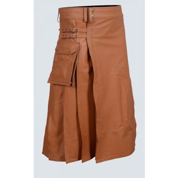 Brown Leather Utility Kilt For Men