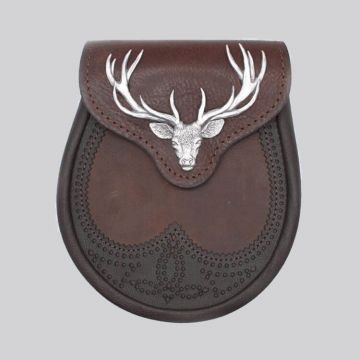Brown Stag Head Leather Sporran