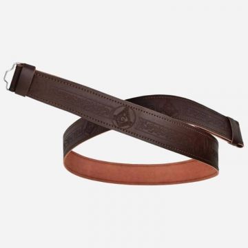 Embossed Genuine Leather Brown Kilt Belt with Celtic Buckle