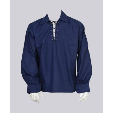 Navy Blue Scottish Mens Jacobean Ghillie Kilt Shirt