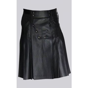 Real Leather Pleated Kilt Clubwear Utility Kilt 