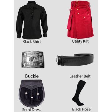 Red Utility Kilt & Black Shirt With Accessories Deal