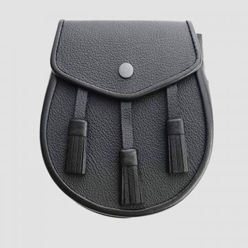 Scottish Three Tassel Leather Sporran With Free Chain Belt