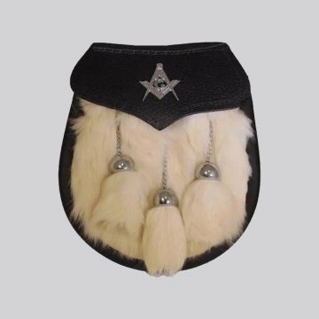 Semi Dress Sporran - White Rabbit Fur - Masonic Emblem